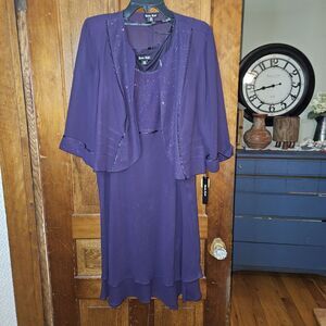 Dana Kay Womens Purple Chiffon‎ Beaded Jacket and Dress 24W Sparkle